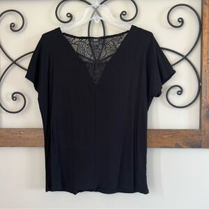 F&F Black Lace V Neck Short Sleeve Slip Over Blouse Size 8